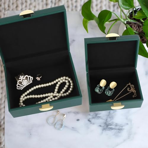 HofferRuffer Faux Leather Jewelry Boxes, Decorative Boxes Storage Accessory Organizer with Gold Hardware Decor, Classic Vegan Leather Set of 2 Pieces (Green) - Image 4