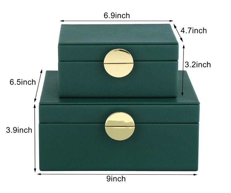 HofferRuffer Faux Leather Jewelry Boxes, Decorative Boxes Storage Accessory Organizer with Gold Hardware Decor, Classic Vegan Leather Set of 2 Pieces (Green) - Image 2