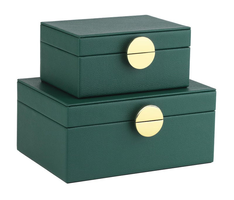 HofferRuffer Faux Leather Jewelry Boxes, Decorative Boxes Storage Accessory Organizer with Gold Hardware Decor, Classic Vegan Leather Set of 2 Pieces (Green) - Image 1