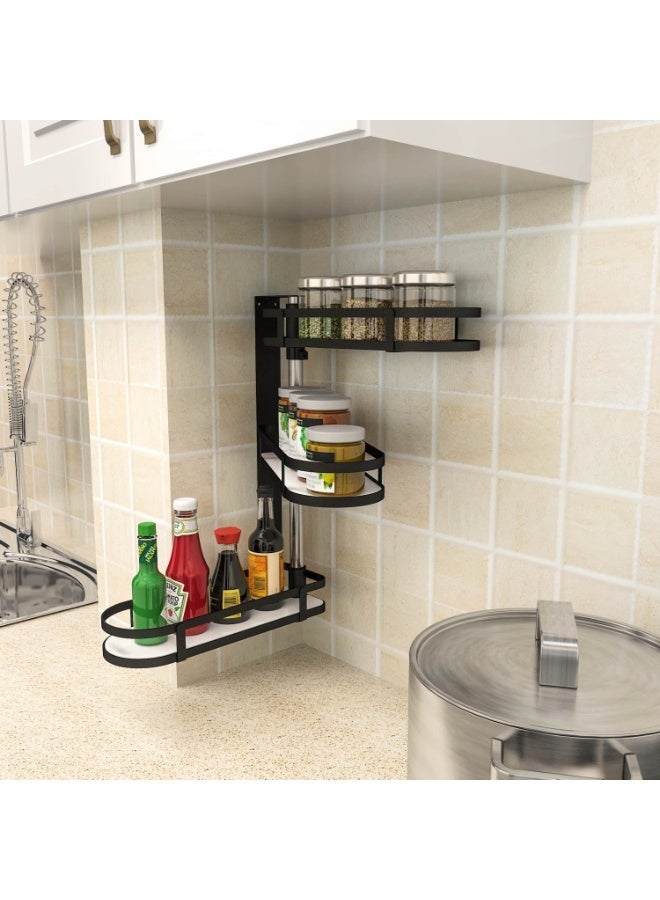 Smart Storage ⭐Premium 3-Layer Kitchen Wall-Mounted Spice Rack – Carbon Steel Kitchen Storage Organizer Shelf (Black). - Image 3