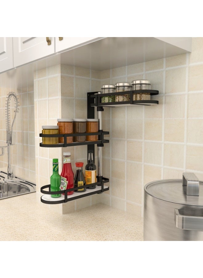 Smart Storage ⭐Premium 3-Layer Kitchen Wall-Mounted Spice Rack – Carbon Steel Kitchen Storage Organizer Shelf (Black). - Image 2