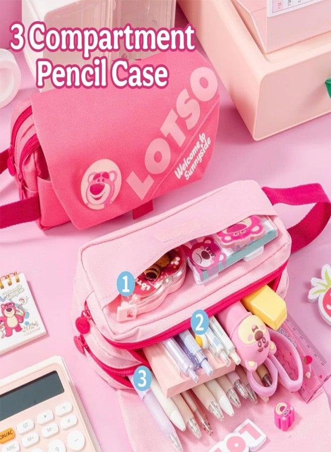 Elecart Large Capacity Pencil Case – 4 Zipper Compartments, Big Storage Pencil Pouch with Handle, Aesthetic Stationery Organizer for School, Office, College, Teens & Adults (Purple) (EL1260) - Image 2