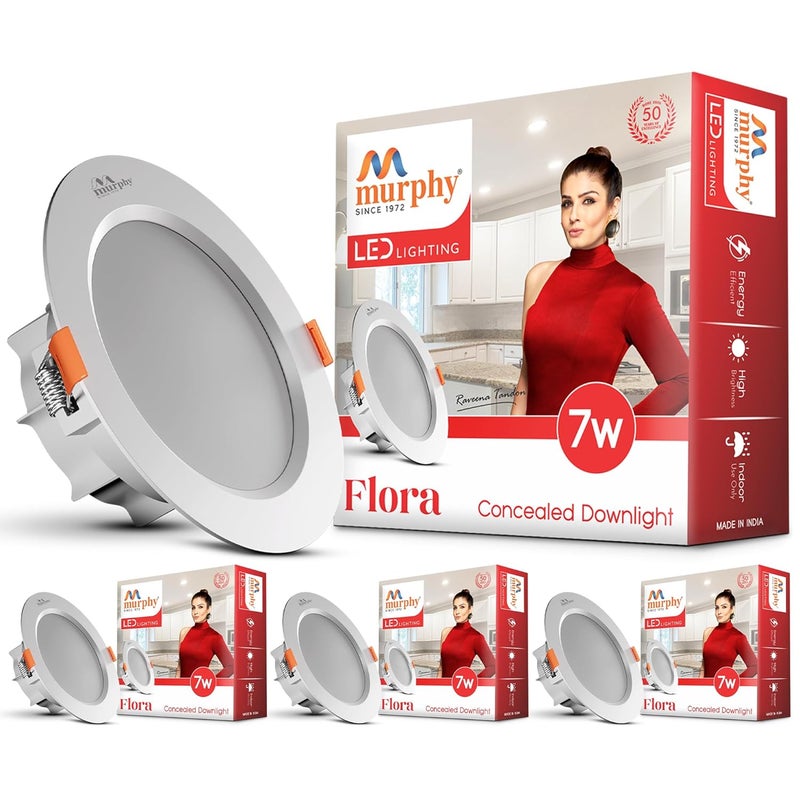 MURPHY Flora 7W LED Down Light, Cool White Light, Round, Pack of 4, Recessed Ceiling LED Light, Suited for 3 inch Junction Box (2 Years Warranty) - Image 1