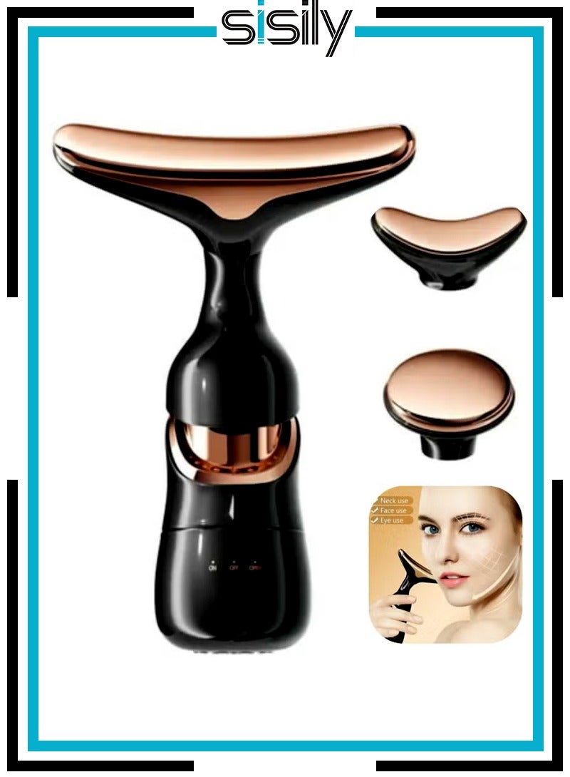 سيسلي جهاز تجميل لشد التجاعيد للوجه/الرقبة/العين، جهاز تدليك اهتزازي متعدد الوظائف، جهاز للعناية بالبشرة 3 في 1 للعناية بالبشرة لتحسين البشرة وتنعيمها وشدها (أسود) - Image 1