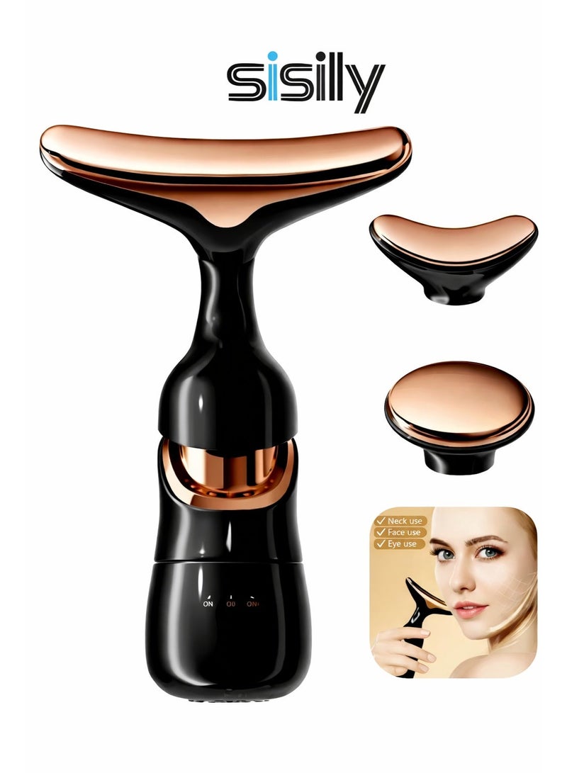 Sisily Firming Wrinkle Beauty Devicer for Facial/Neck/Eye, Multifunctional Vibration Massage Instrument, 3-in-1 Facial Skincare Instrument for Skin Care for Improve,Smooth and Tightening Skin (Black) - Image 1