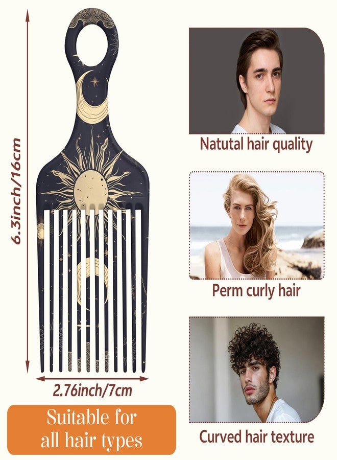 GABraden 1PC Afro Pick Comb for Natural Curly Hair,Anti-Static,Portable Styling Hair Pick for Travel,Cute Afro Comb for Women Men and Girls (T15-Stars Moon) - Image 2