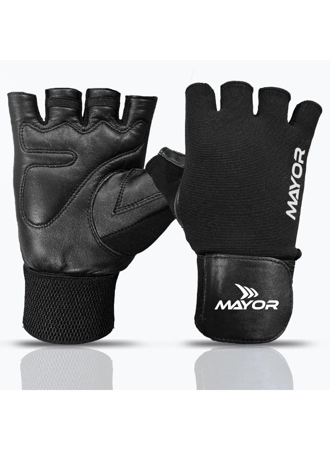 مايور مجموعة من 10 قفازات رياضية جلدية من مايور فورس مع دعم للمعصم - أسود، مقاس واحد - Image 2