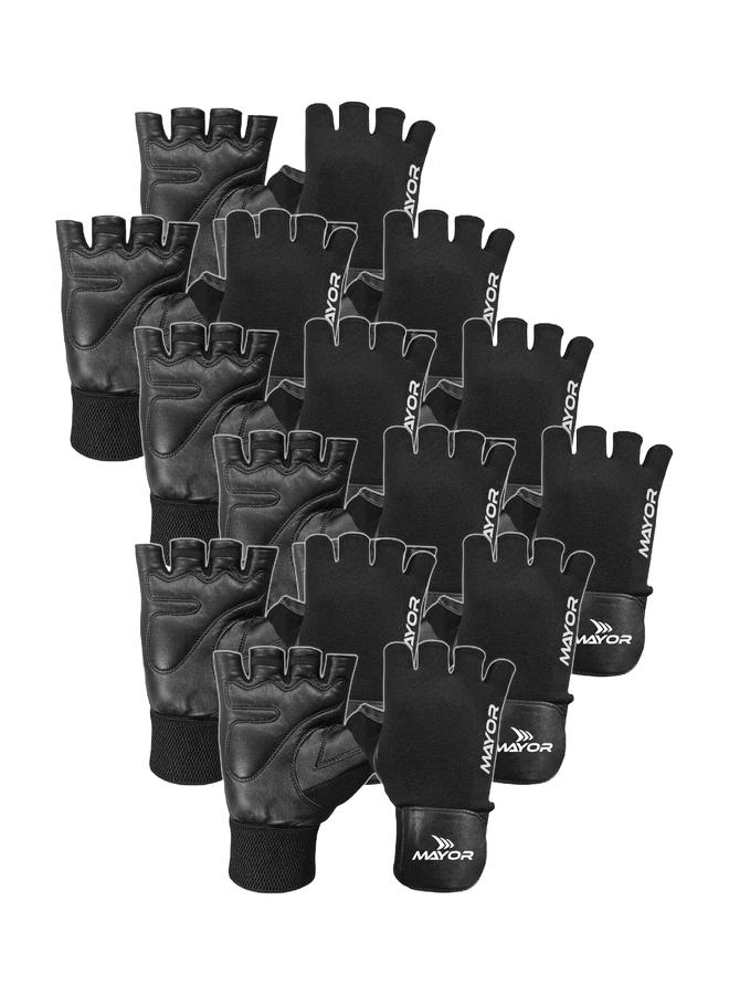 مايور مجموعة من 10 قفازات رياضية جلدية من مايور فورس مع دعم للمعصم - أسود، مقاس واحد - Image 1