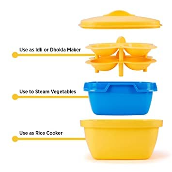 myps Plastic Idli Maker Makes 8 idlis Microwave Dhokla Maker Vegetable Steamer Rice Cooker Microwave Dishwasher Safe Full Big Set Multicolour - Image 3