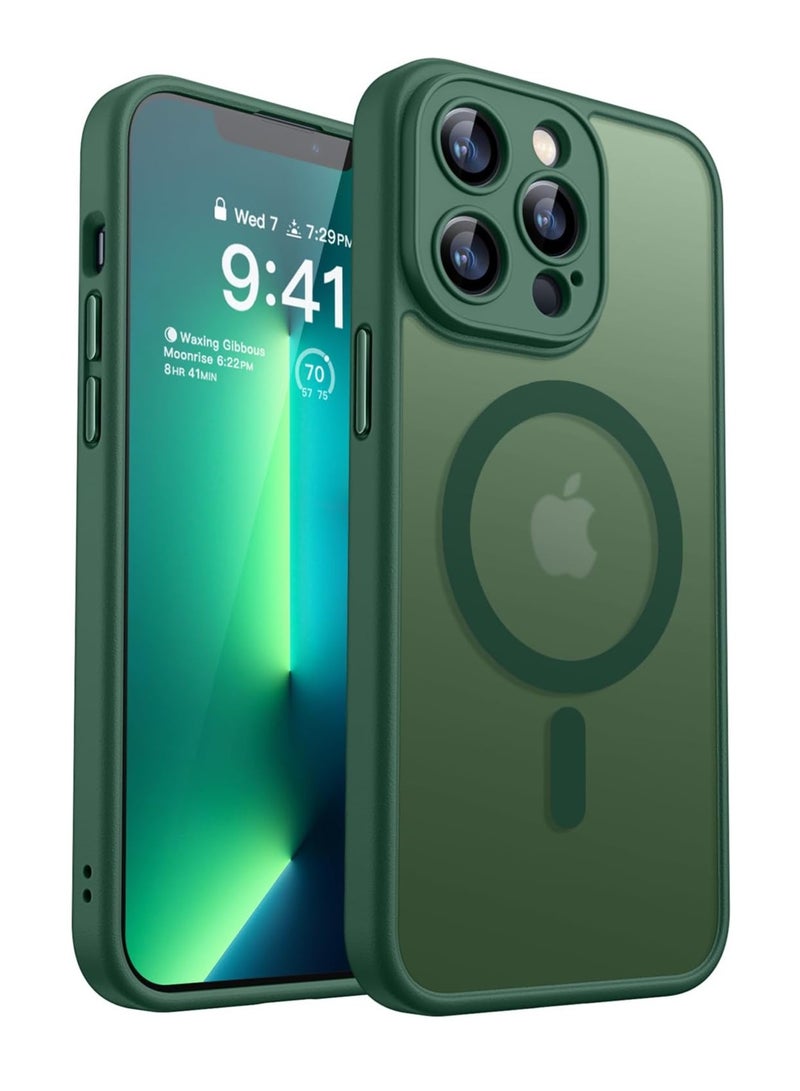 ESCASE Magnetic Cover for iPhone 13 Pro Max 6.7 Inch, MagSafe Compatible, Full Camera Protection, Translucent Matte Slim Protective Shockproof Case, Green - Image 1