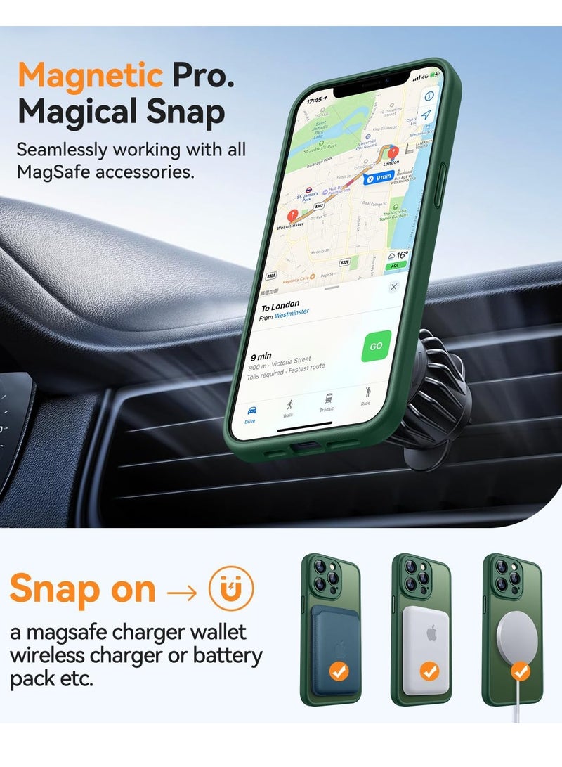 ESCASE Magnetic Cover for iPhone 13 Pro Max 6.7 Inch, MagSafe Compatible, Full Camera Protection, Translucent Matte Slim Protective Shockproof Case, Green - Image 4