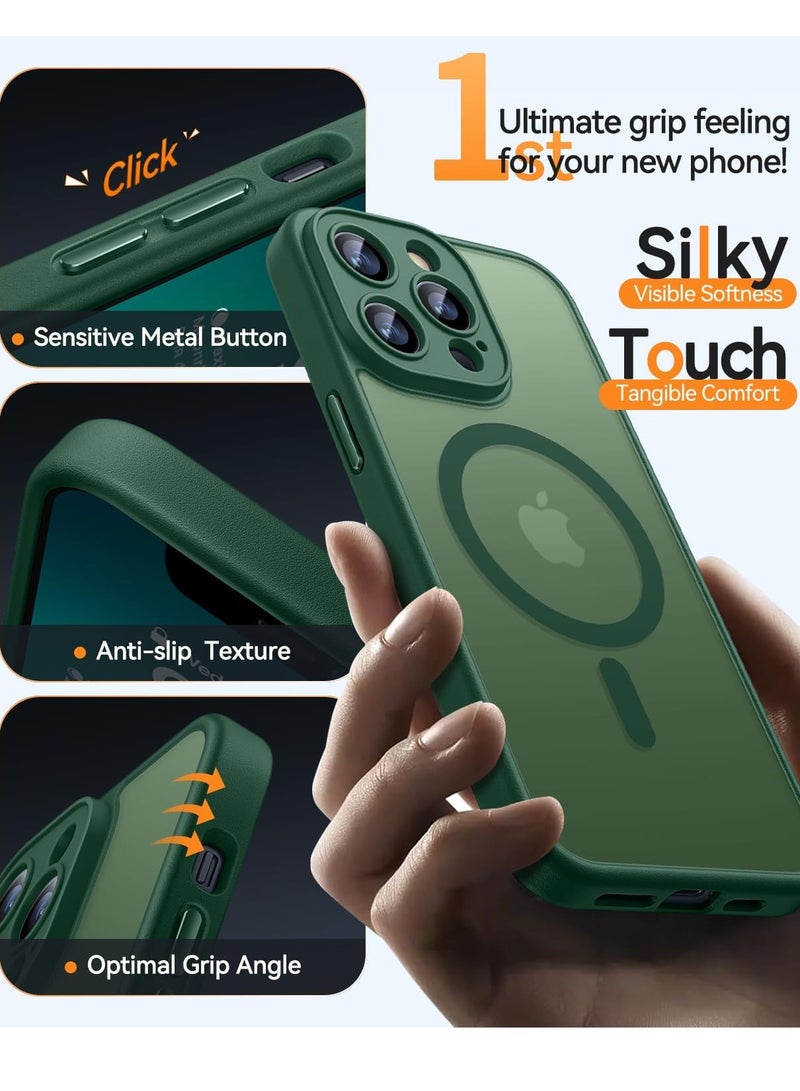 ESCASE Magnetic Cover for iPhone 13 Pro Max 6.7 Inch, MagSafe Compatible, Full Camera Protection, Translucent Matte Slim Protective Shockproof Case, Green - Image 5