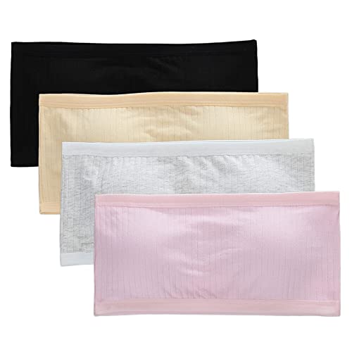 Katutude 4 Pack Padded Bandeau for Girls - Breathable Cotton Bra Strapless Bralette Wireless Seamless Crop Tops with Removable Pads - Image 1