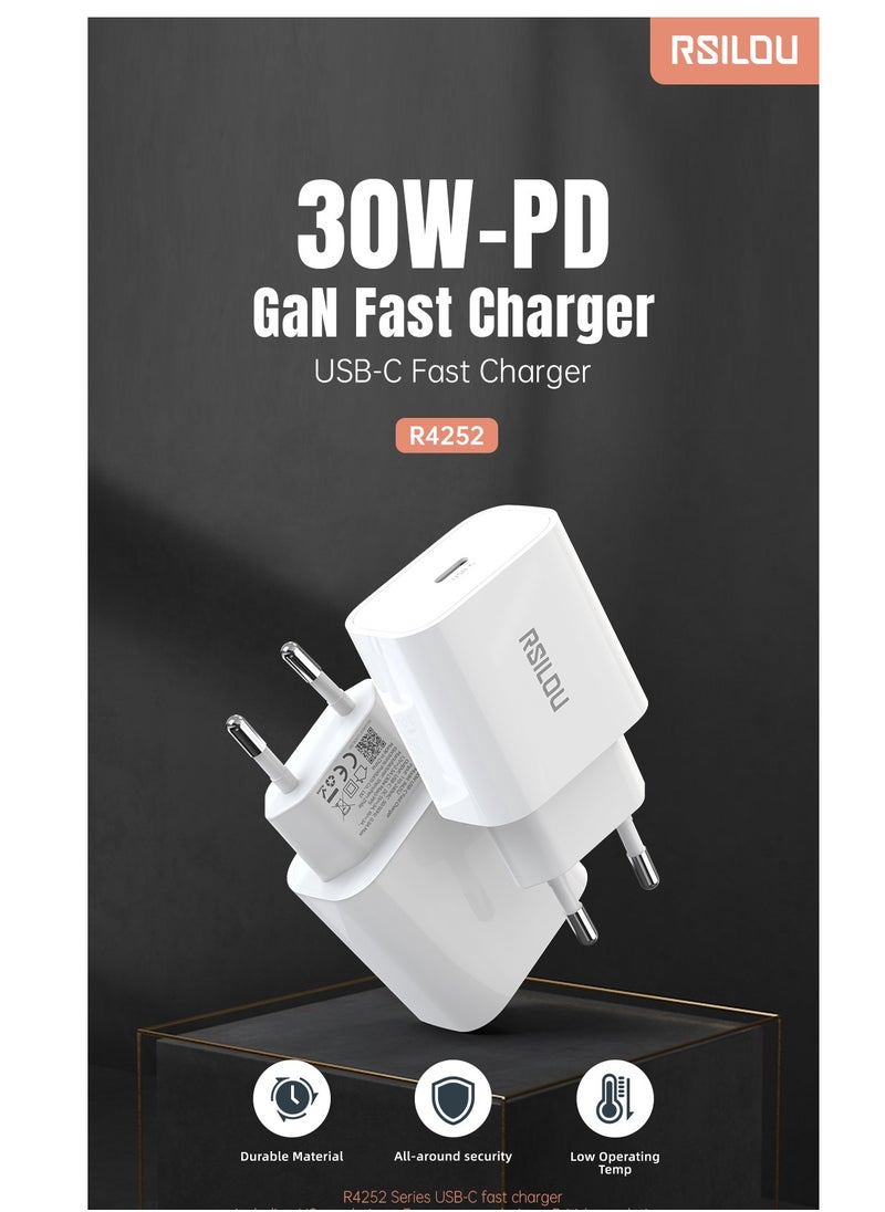 rsilou - R4252 30W USB-C Super Fast Charger, Power and Efficiency Redefined, GaN, PPS Support, Supports apple and all smartphones, tablets, Bluetooth headphones, and more, MultiProtect Protection - Image 1