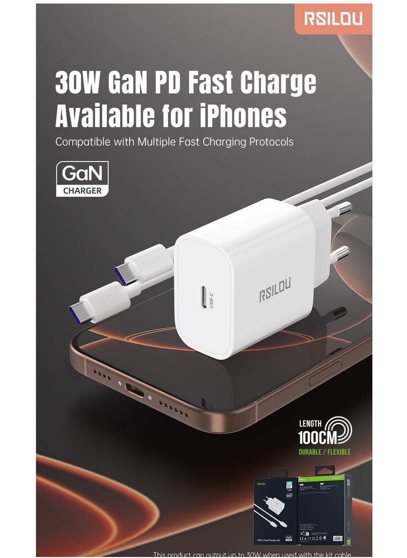 rsilou - R4252 30W USB-C Super Fast Charger, Power and Efficiency Redefined, GaN, PPS Support, Supports apple and all smartphones, tablets, Bluetooth headphones, and more, MultiProtect Protection - Image 1