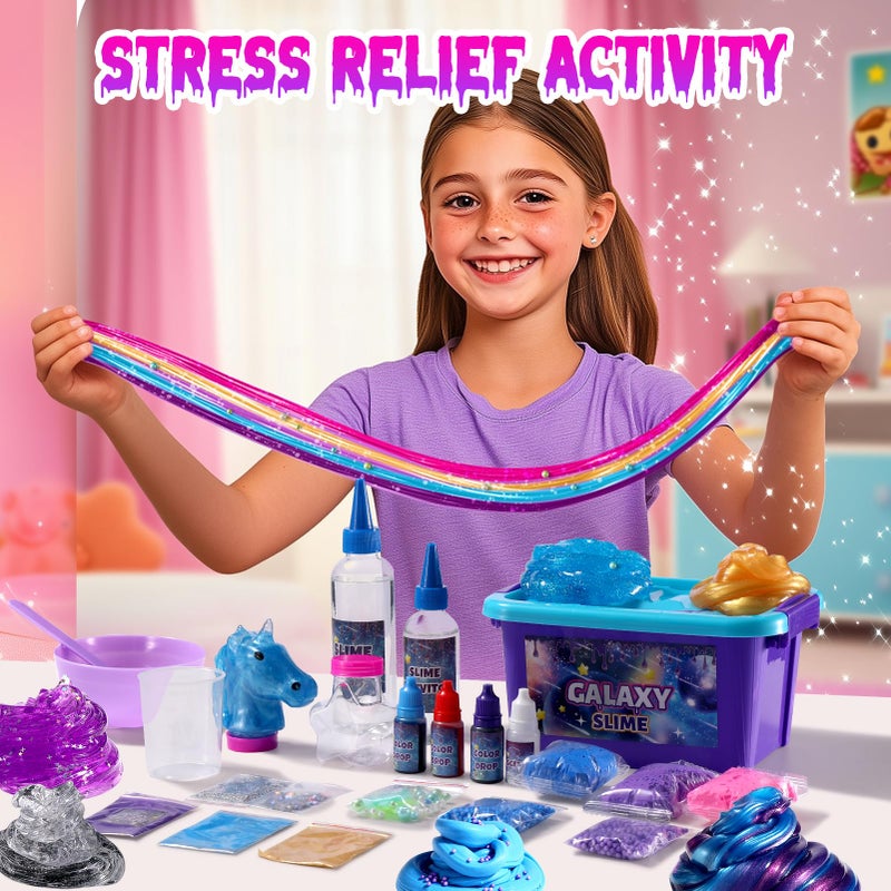 LPFEZRS Mini Galaxy Slime Kit, with Glow in The Dark Stickers,Making Butter Slime, Dark Powder to Make Glitter & Galactic Slime, Stress Relief Toys, Party Favors for Kids, for Girls Boys 6 7 8 9 10 11 12 - Image 4