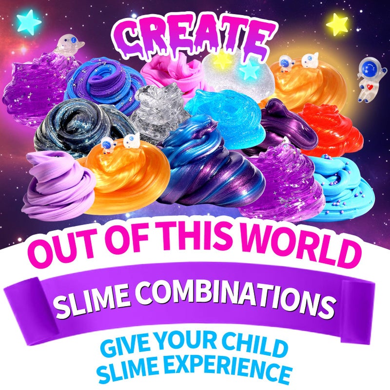 LPFEZRS Mini Galaxy Slime Kit, with Glow in The Dark Stickers,Making Butter Slime, Dark Powder to Make Glitter & Galactic Slime, Stress Relief Toys, Party Favors for Kids, for Girls Boys 6 7 8 9 10 11 12 - Image 2