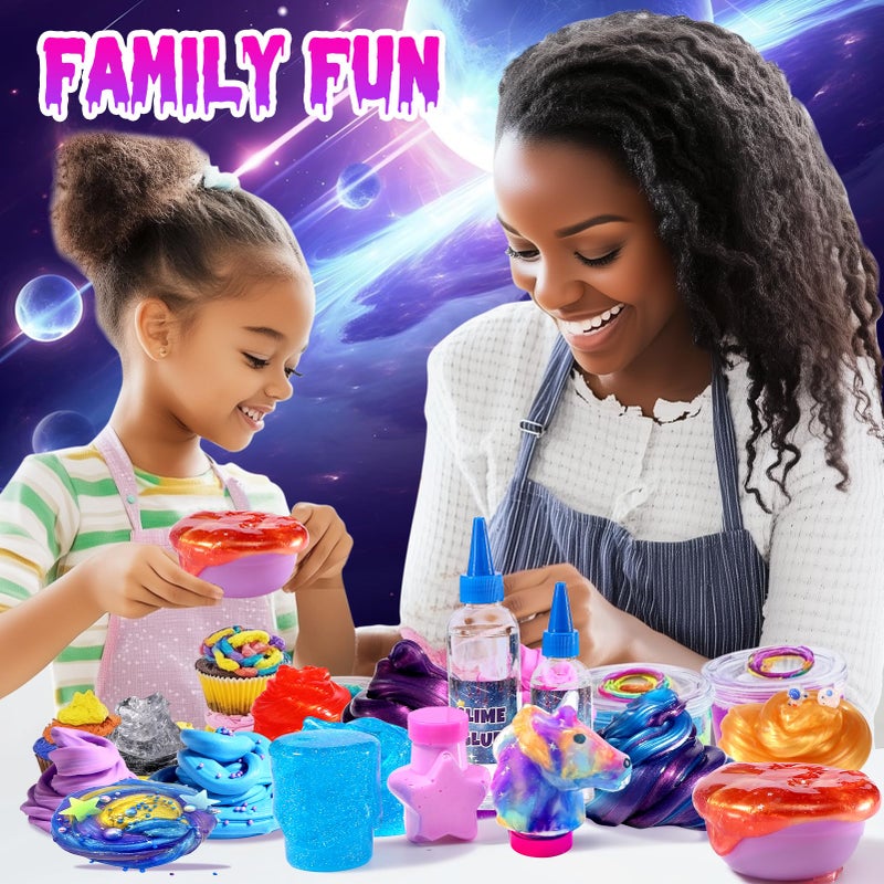 LPFEZRS Mini Galaxy Slime Kit, with Glow in The Dark Stickers,Making Butter Slime, Dark Powder to Make Glitter & Galactic Slime, Stress Relief Toys, Party Favors for Kids, for Girls Boys 6 7 8 9 10 11 12 - Image 3