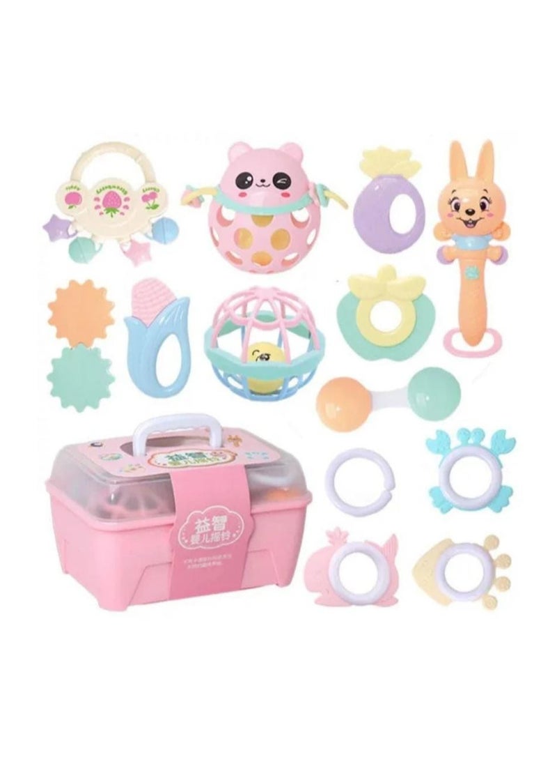 Generic - A box containing 13 pieces of silicone teethers and rattles in cheerful shapes and colors that help develop your child's skills. - Image 1