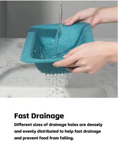 Teuuea 4 Pieces Adjustable Dish Drying Rack, Extendable Kitchen Sink Drain Basket Drainer Strainer, Stackable Retractable Portable Over the Sink Colander Organizer, for Vegetable Fruit (Green and Gray)  - Image 5