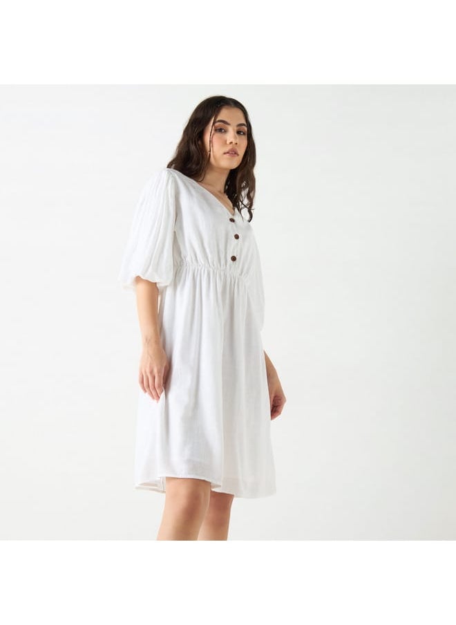 Lee Cooper Lee Cooper Textured Knee Length Dress with V-neck  - Image 1