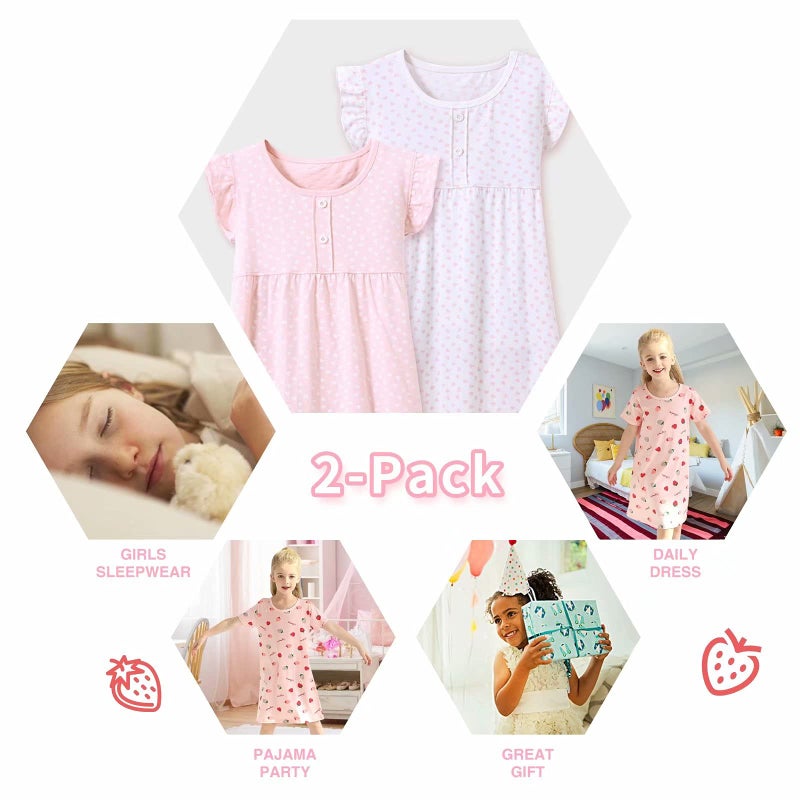 BANGSAUR Girls' Dress Set Cotton Sleepshirts, Heart Print Princess Daily Dress, 2-Pack Casual Dress Girl 3-12 Years - Image 4