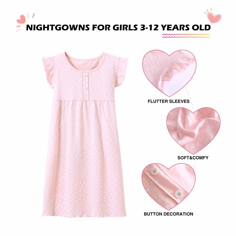 BANGSAUR Girls' Dress Set Cotton Sleepshirts, Heart Print Princess Daily Dress, 2-Pack Casual Dress Girl 3-12 Years - Image 3