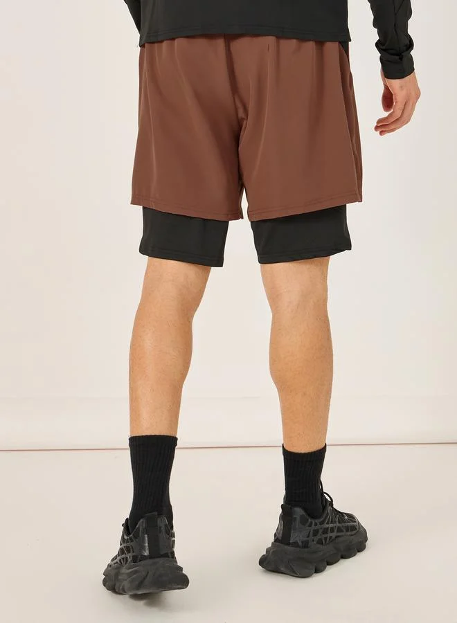 Styli 2In1 Running Shorts with Minimal Print & Zip Pocket Detail