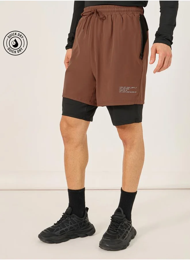 Styli 2In1 Running Shorts with Minimal Print & Zip Pocket Detail