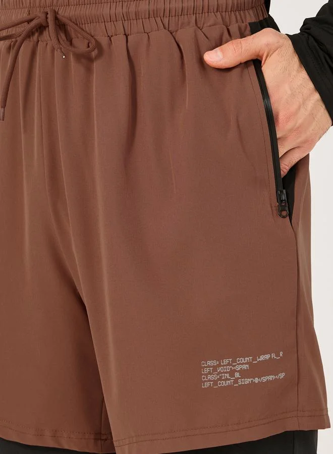 Styli 2In1 Running Shorts with Minimal Print & Zip Pocket Detail