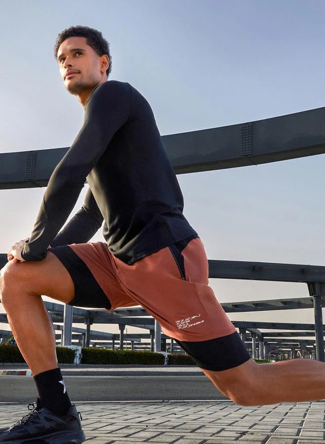 Styli 2In1 Running Shorts with Minimal Print & Zip Pocket Detail