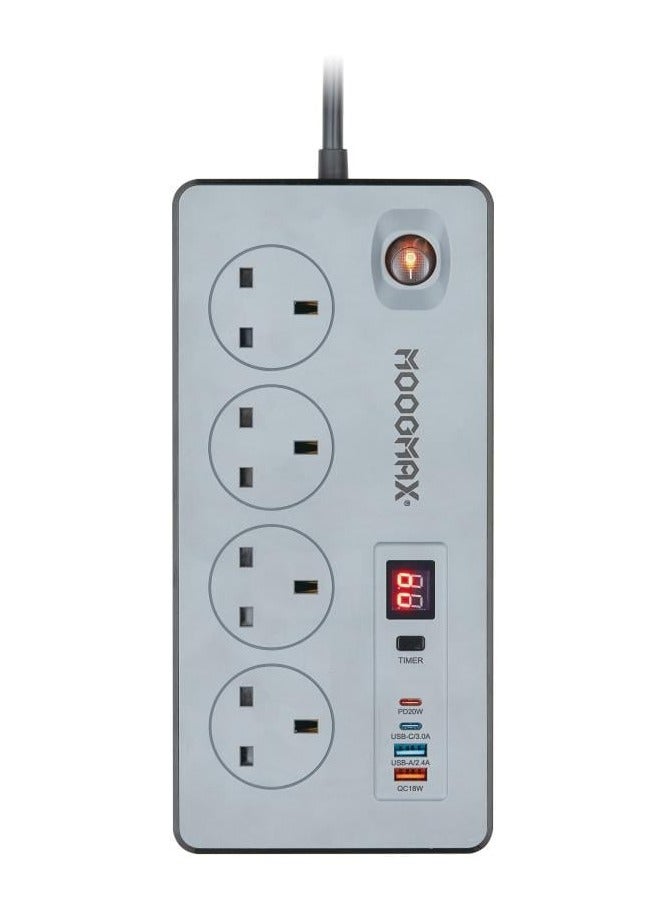 MOOGMAX Premium MOOGMAX MX-EC001 BATUM  4-Socket Extension Board with Individual Switch, Overload Protection, 3-Meter Power Cord, and USB Output – Safe, Reliable, and Efficient Power Solution for Modern Electronics  - Image 1