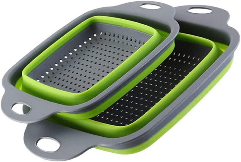 Ramkuwar Colander Food Strainers 2PCS Collapsible Colanders Vegetable Fruit Basket Kitchen Collapsible Silicone Strainer for Kitchen Accessories Gadgets Set Green - Image 1