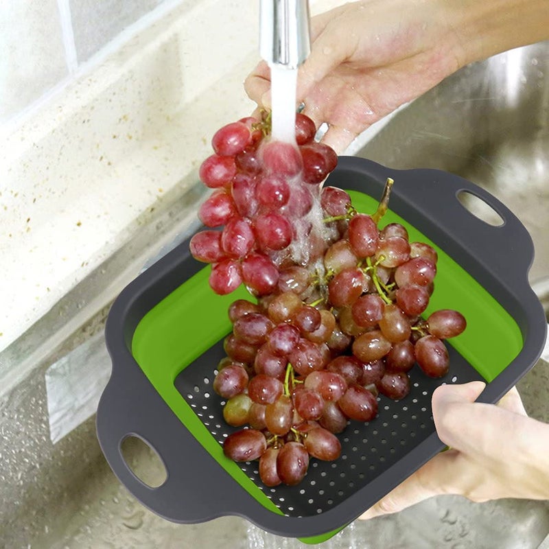 Ramkuwar Colander Food Strainers 2PCS Collapsible Colanders Vegetable Fruit Basket Kitchen Collapsible Silicone Strainer for Kitchen Accessories Gadgets Set Green - Image 4