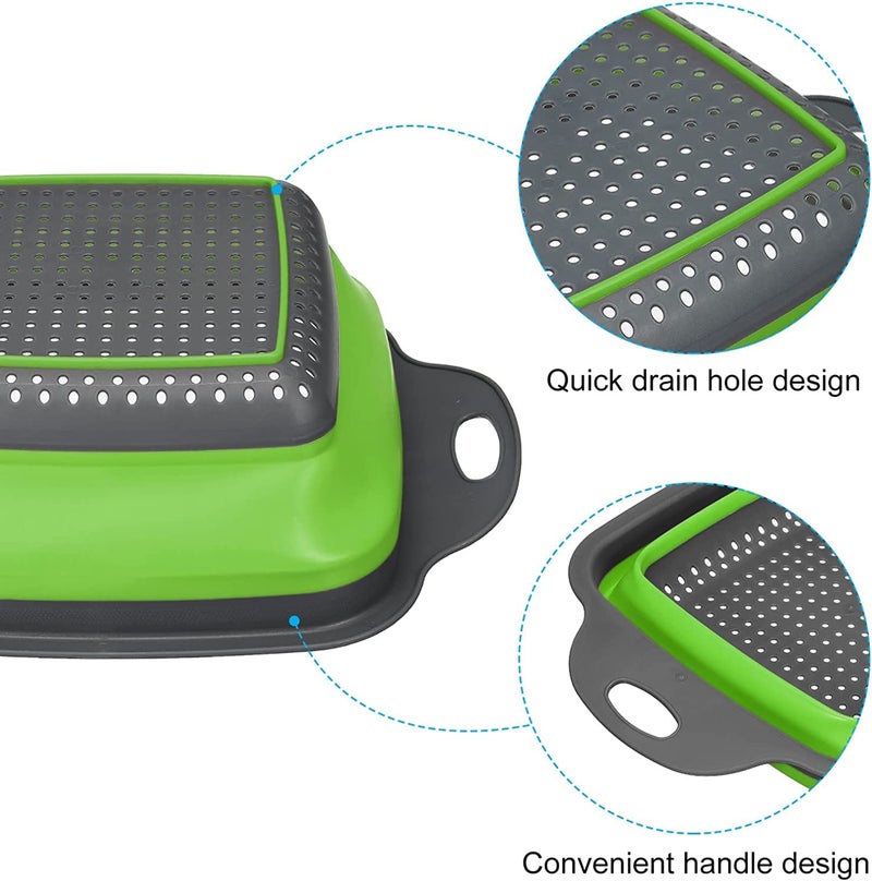 Ramkuwar Colander Food Strainers 2PCS Collapsible Colanders Vegetable Fruit Basket Kitchen Collapsible Silicone Strainer for Kitchen Accessories Gadgets Set Green - Image 3