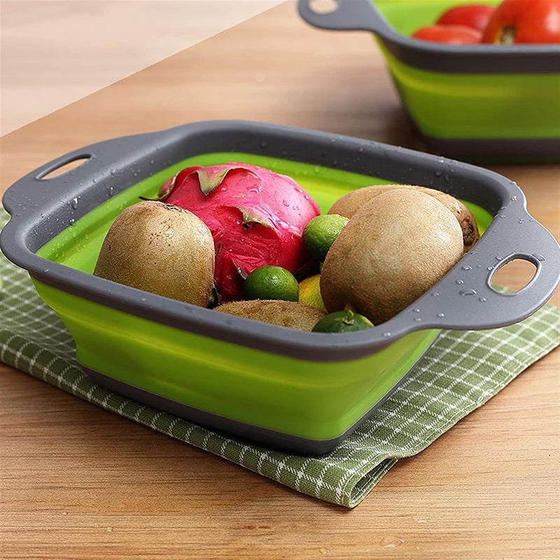 Ramkuwar Colander Food Strainers 2PCS Collapsible Colanders Vegetable Fruit Basket Kitchen Collapsible Silicone Strainer for Kitchen Accessories Gadgets Set Green - Image 5