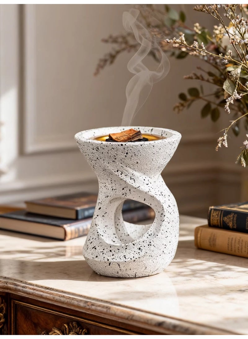 Aromancy White Ceramic Bakhoor Incense Burner Modern Oud Incense Holder for Arabic Incense Wood Heat Resistant Ceramic Incense Burner for Home Fragrance Prayer Meditation & Ramadan Decor - Image 1
