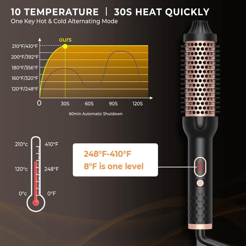 TERRIFI فرشاة تجعيد حرارية من تيريفي 1.5 بوصة مع شاشة LCD - 10 إعدادات درجة حرارة تصل إلى 410°F، أيون تورمالين سيراميك PTC مزدوج، مشط تجعيد ساخن للحجم - مكواة تجعيد - Image 5