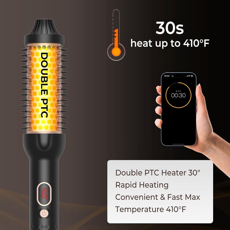 TERRIFI فرشاة تجعيد حرارية من تيريفي 1.5 بوصة مع شاشة LCD - 10 إعدادات درجة حرارة تصل إلى 410°F، أيون تورمالين سيراميك PTC مزدوج، مشط تجعيد ساخن للحجم - مكواة تجعيد - Image 4