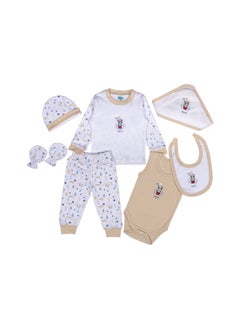 Babies Basic 7 Piece Unisex 100% Cotton Gift Set Include Bib, Blanket, Mitten, Cap, Romper, Top And Bottom Set  - Image 1