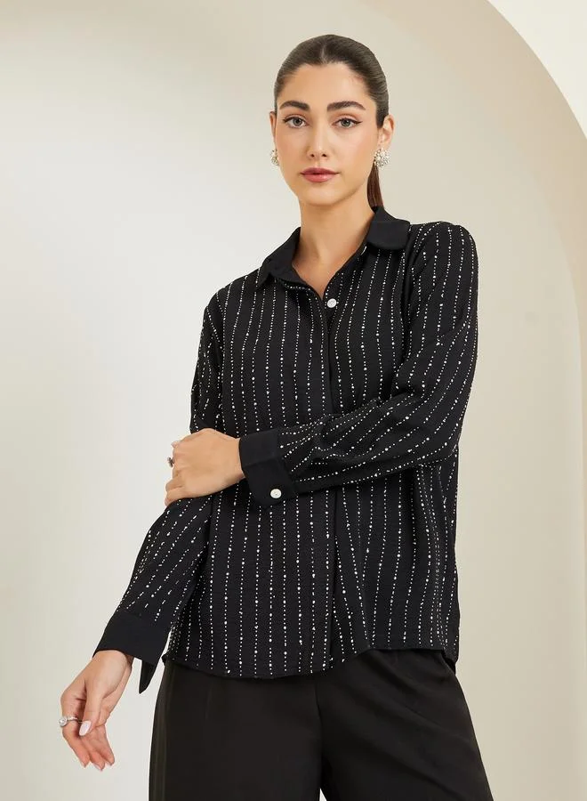 Styli Black Embellished Long Sleeve Shirt