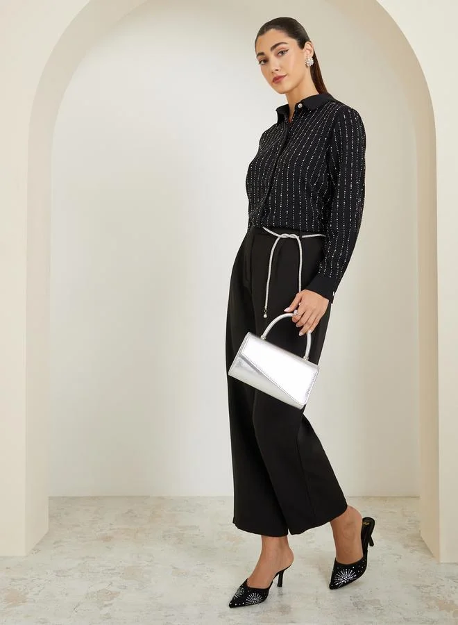 Styli Black Embellished Long Sleeve Shirt