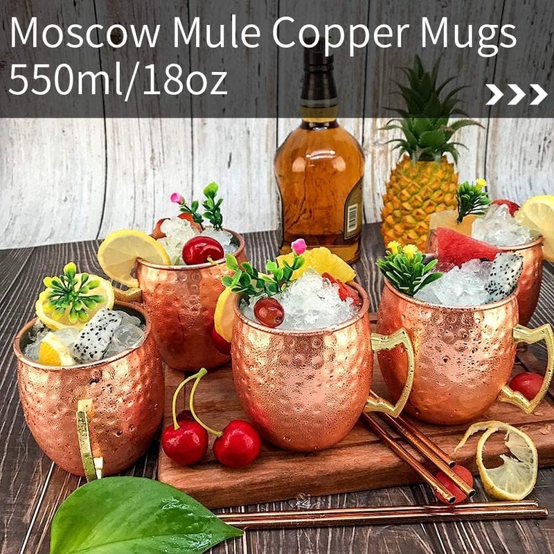 LINALL Moscow Mule Copper Mugs- Set of 8 Copper Plated Stainless Steel Mug 18oz, for Chilled Drinks (8 pcs) - Image 3