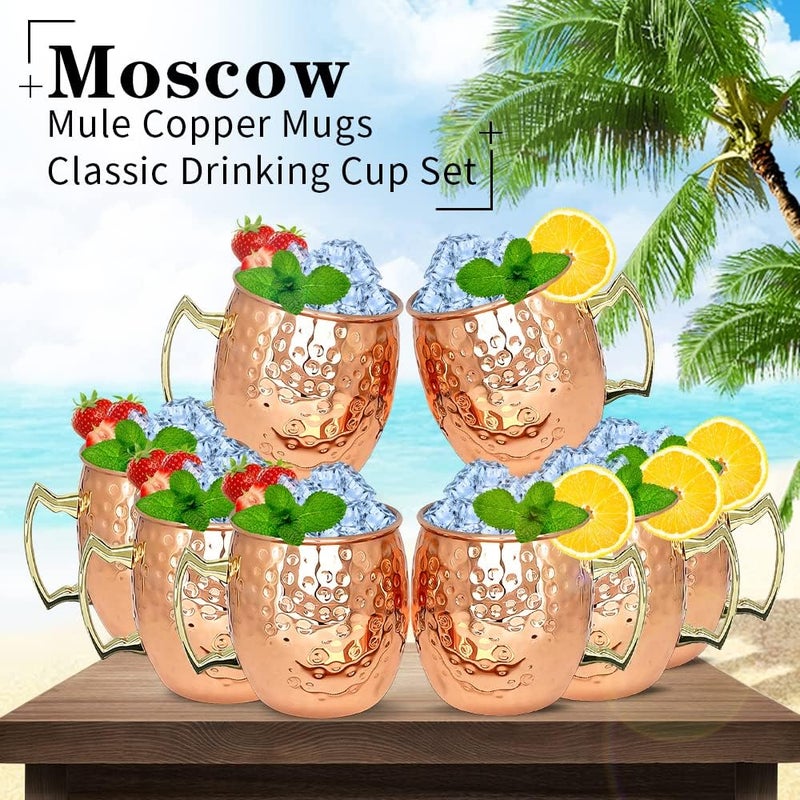 LINALL Moscow Mule Copper Mugs- Set of 8 Copper Plated Stainless Steel Mug 18oz, for Chilled Drinks (8 pcs) - Image 5