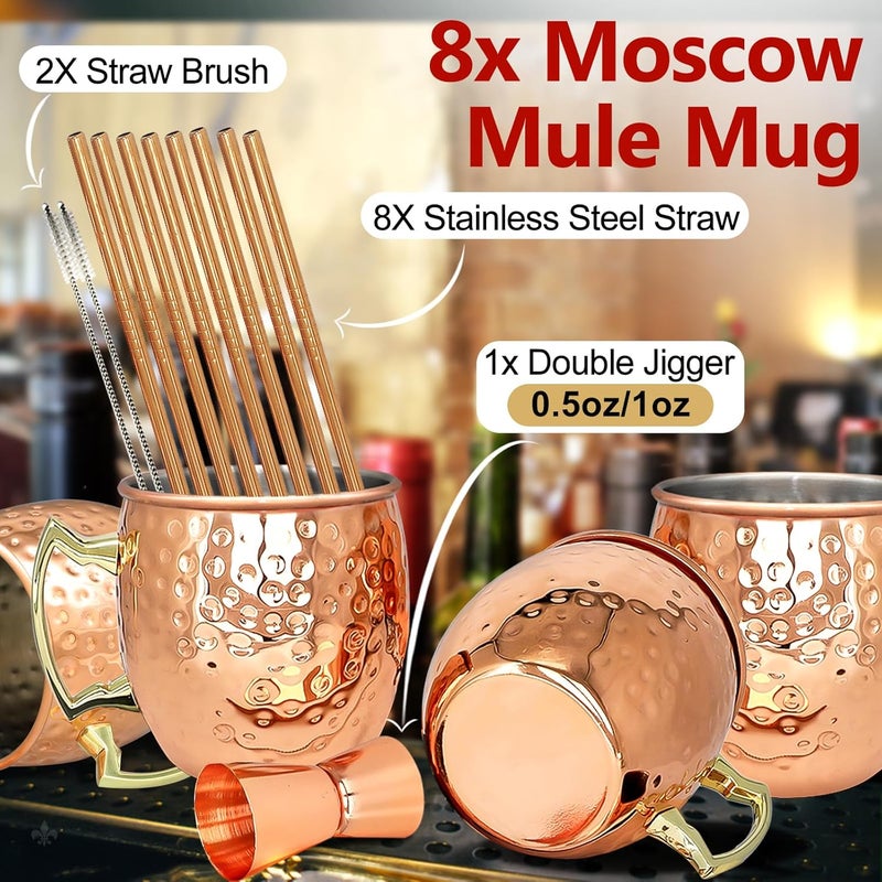 LINALL Moscow Mule Copper Mugs- Set of 8 Copper Plated Stainless Steel Mug 18oz, for Chilled Drinks (8 pcs) - Image 2