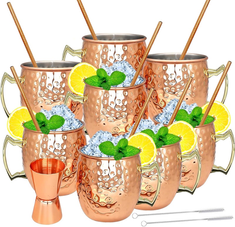 LINALL Moscow Mule Copper Mugs- Set of 8 Copper Plated Stainless Steel Mug 18oz, for Chilled Drinks (8 pcs) - Image 1