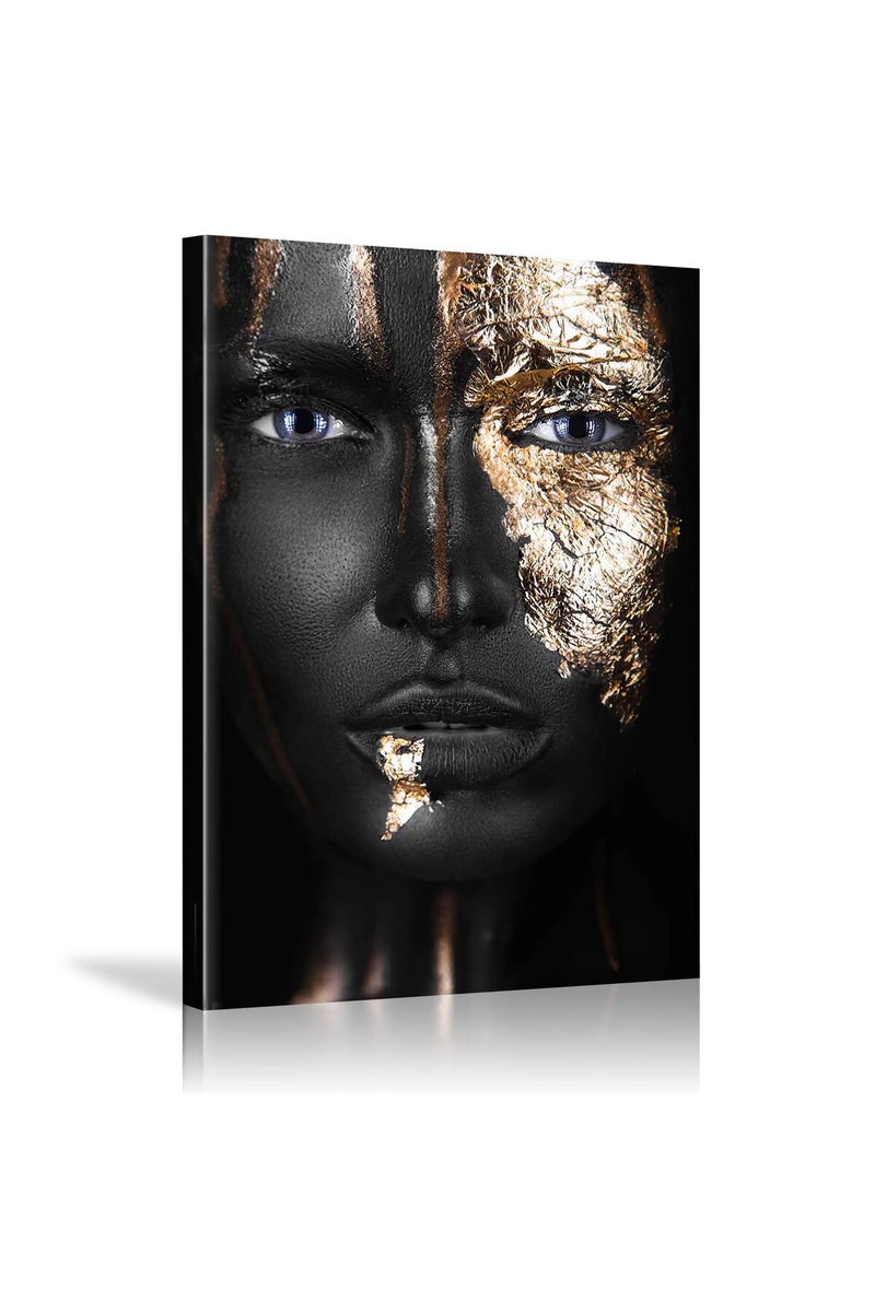HYFBH Black and Gold Wall Art, African Americans Women Posters Decor Bathroom Black Art Gold Rose Canvas Wall Art for Modern Bathroom African Art Wall Decorations Bedroom Living Room 16”x24” - Image 1