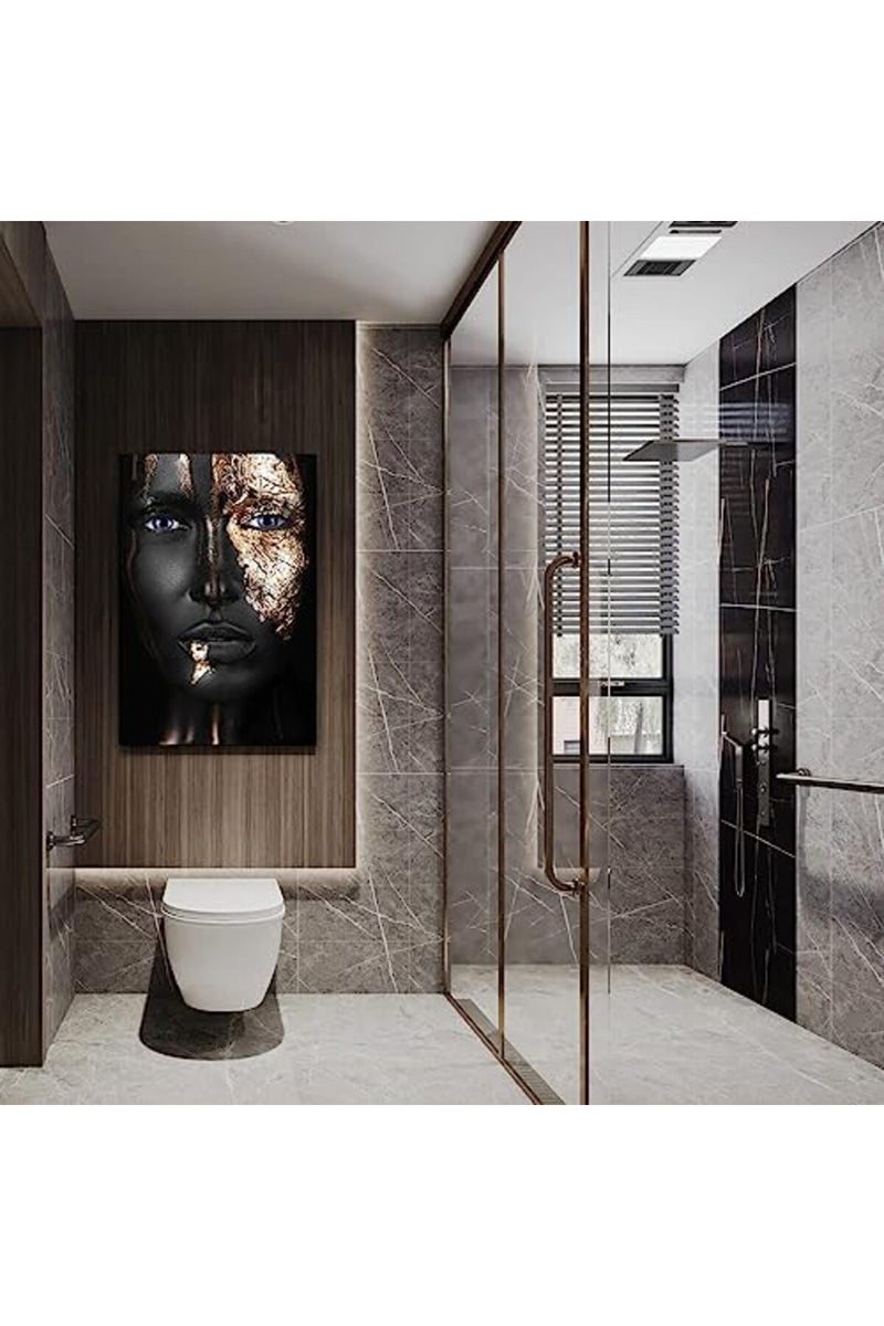 HYFBH Black and Gold Wall Art, African Americans Women Posters Decor Bathroom Black Art Gold Rose Canvas Wall Art for Modern Bathroom African Art Wall Decorations Bedroom Living Room 16”x24” - Image 3