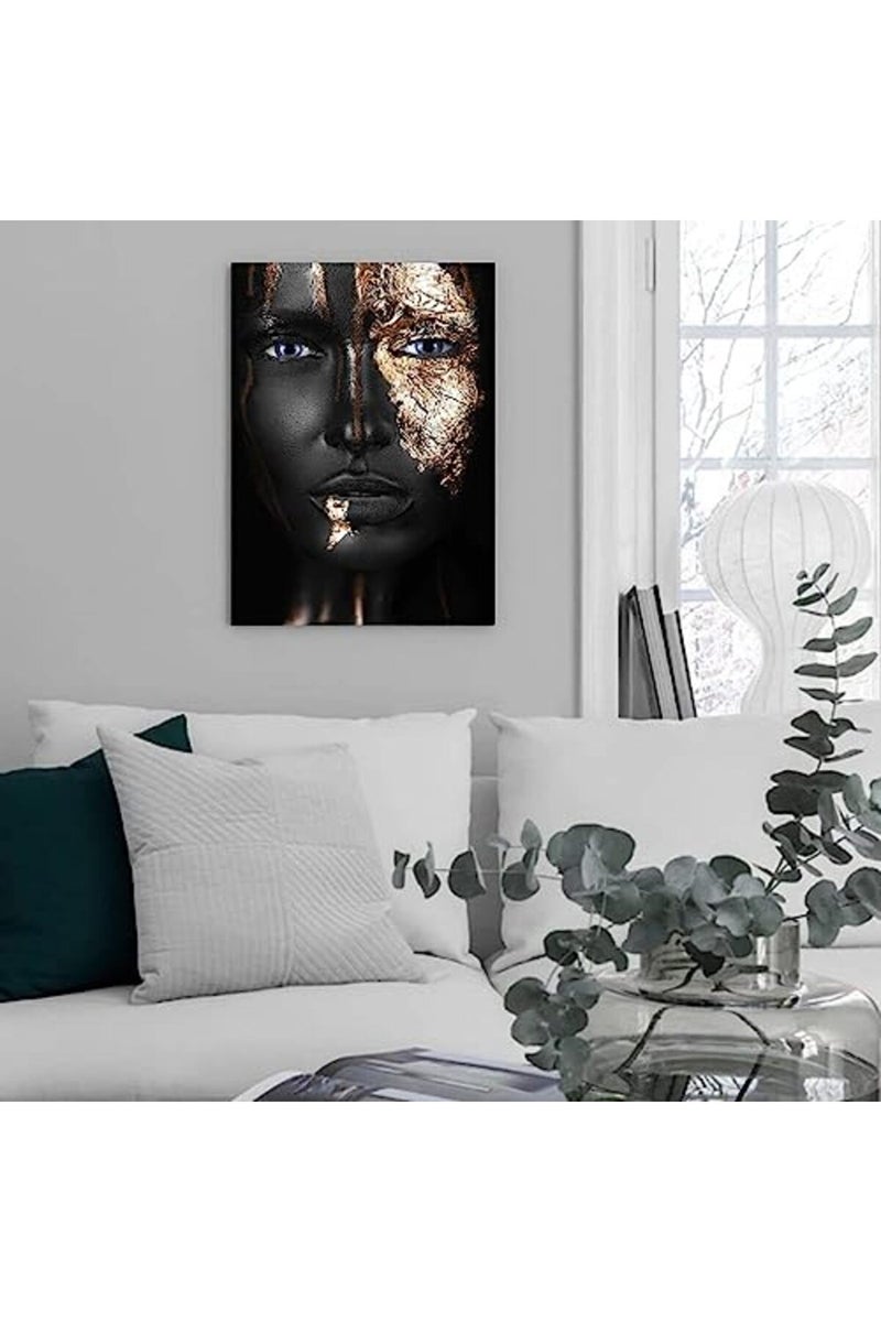 HYFBH Black and Gold Wall Art, African Americans Women Posters Decor Bathroom Black Art Gold Rose Canvas Wall Art for Modern Bathroom African Art Wall Decorations Bedroom Living Room 16”x24” - Image 2