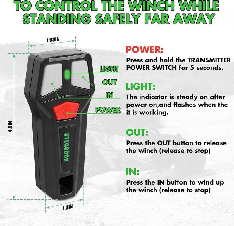 STEGODON Wireless Winch Remote Control Kit 12V Handset Switch Recovery Controller Wireless Winch Receiver with 2pcs Wireless Winch Remote Universal Winch Wireless System for Truck, ATV and SUV - Image 3